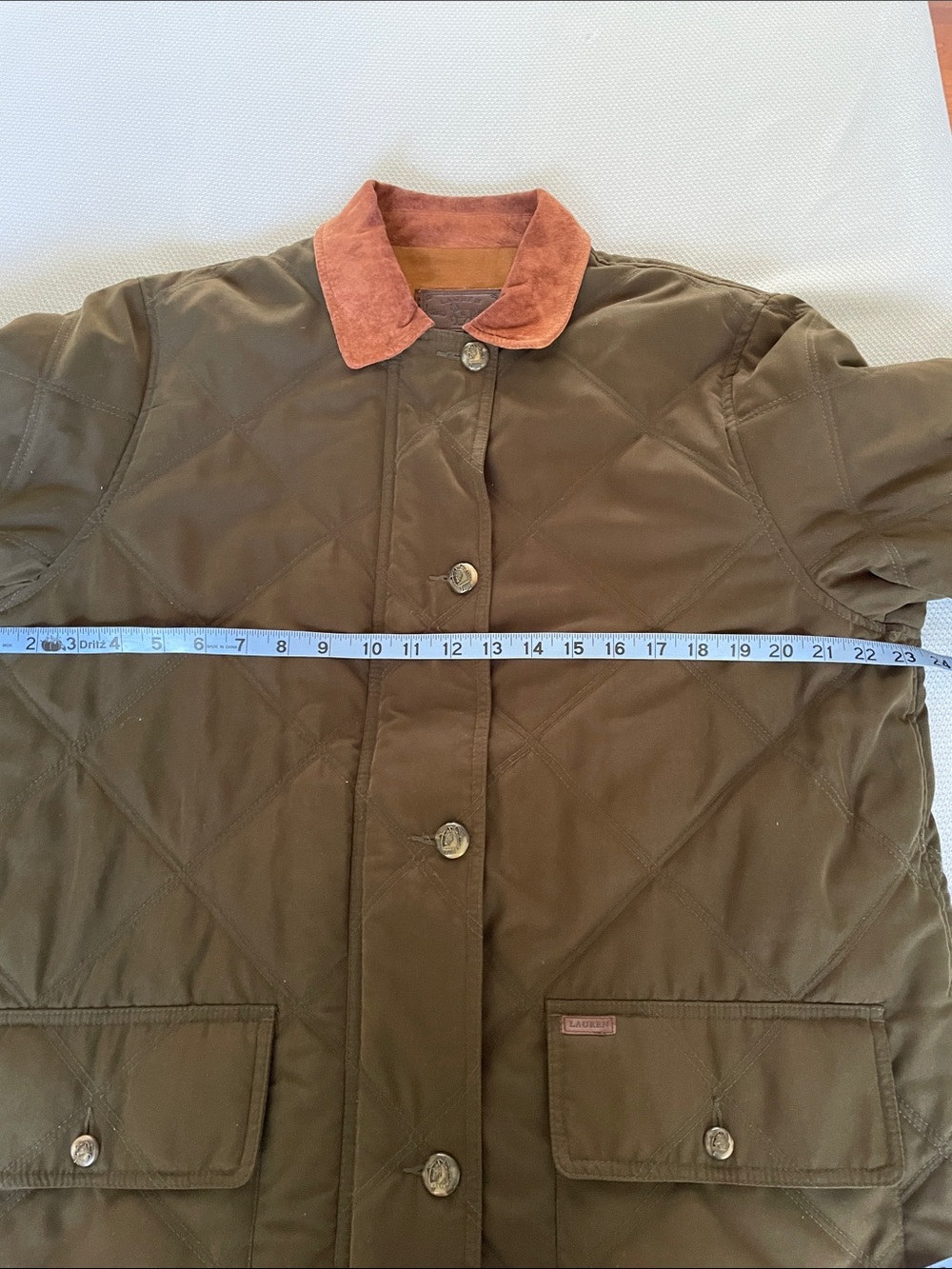 Ralph Lauren Women's Green Equestrian Quilted Coat w/Suede Collar Size Large - Picture 5 of 13